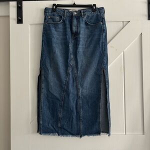 Free People Indigo Denim Midi Skirt